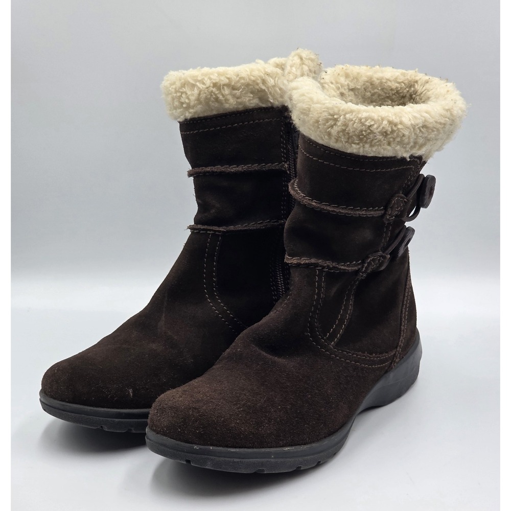 Clarks Bendables Women's 7.5M Brown Suede Faux Fur Side Zipper Buttons  Boots